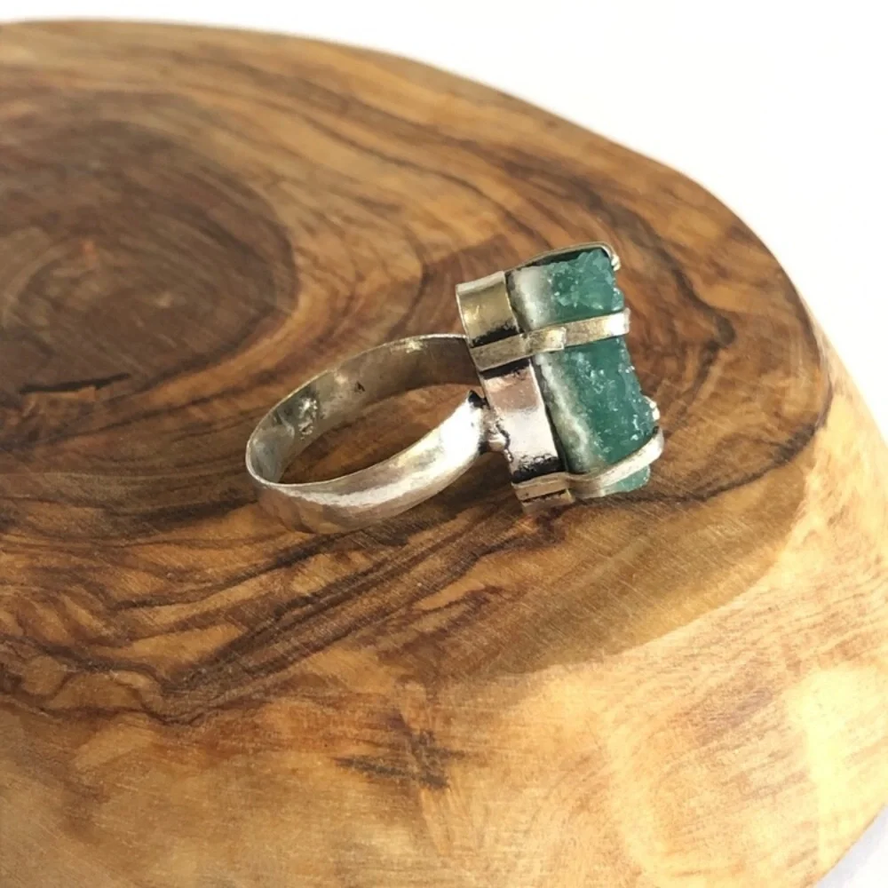 Green Druzy Silver Plated Ring
